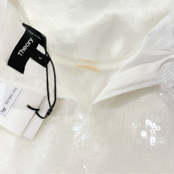 Theory Sequin T-Shirt Mini Dress Oversized White Small Chic Holiday Bridal Party - Picture 14 of 16